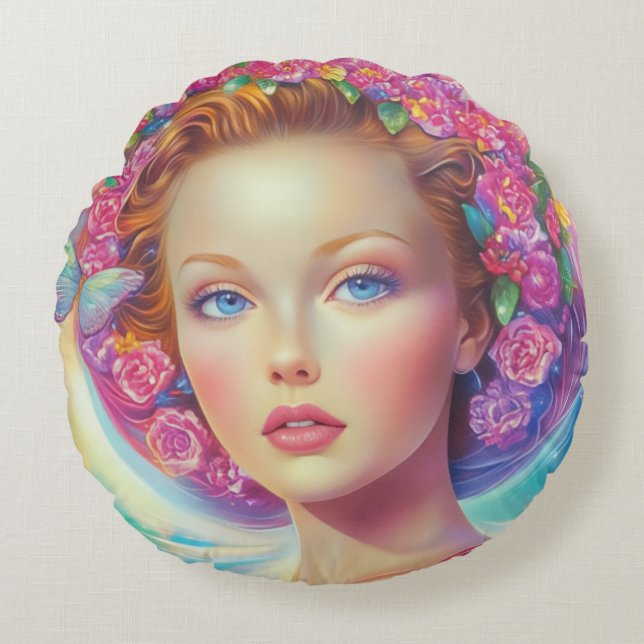 Etheral Krona Porträtt Rund Kudde (Framsidan)