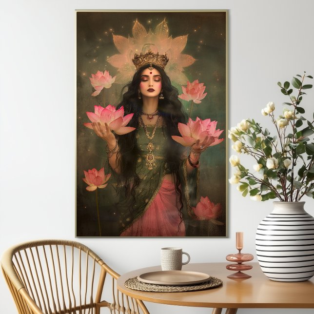 Etheral Lakshmi Rosa Lotus Goddess Art Poster (Skapare uppladdad)