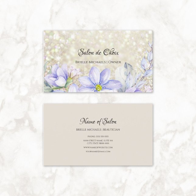 Etheral Lavender Blommigt Luxury Glitter Salon Visitkort (Ethereal Lavender Floral Luxury Glitter Salon Business Cards)