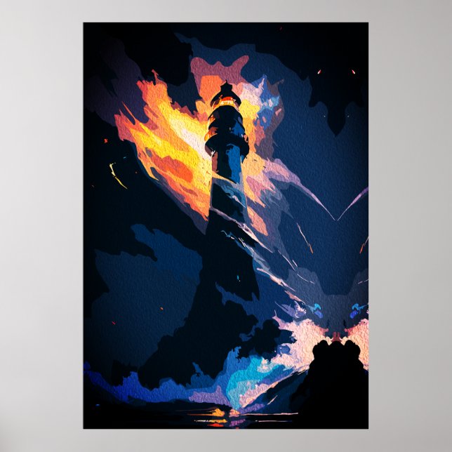 Etheral Lighthouse - Dramatiskt Sjölandskap Poster (Framsidan)