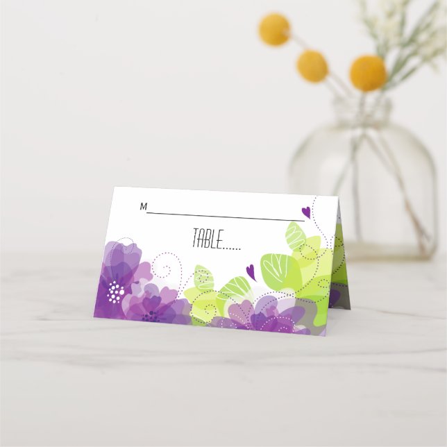 Etheral lila blommor blommigt bröllop eskort placeringskort (Framsida)