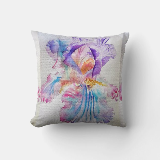 Etheral Lila Iris Watercolor blommigt Cushion Kudde (Framsida)