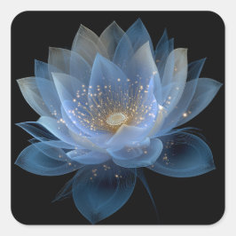 Etheral Lotus Flower - Blue Black Blommigt Fyrkantigt Klistermärke