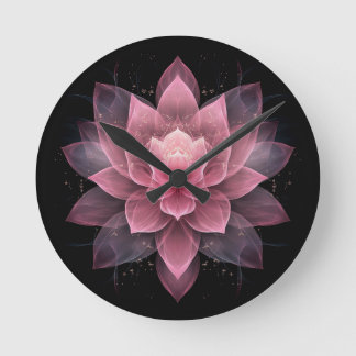 Etheral Lotus Flower - Ljus rosa Black Yoga Rund Klocka