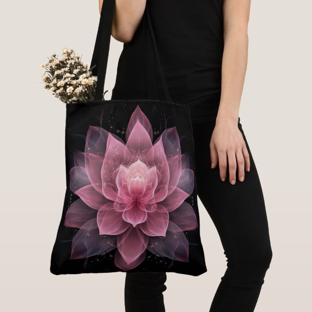 Etheral Lotus Flower - Ljus rosa Black Yoga Tygkasse (Närbild)
