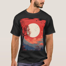 Etheral Måne i en röd Himlar över bergen