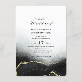 Etheral Mist Ombre Black Gold Foil Script Bröllop Inbjudningar