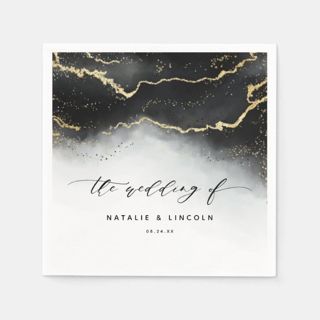 Etheral Mist Ombre Black Moody Bröllop Monogram Pappersservett (Framsidan)