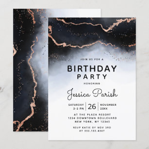 Etheral Mist Ombre Navy Blue Moody Födelsedagsfest Inbjudningar