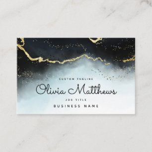Etheral Mist Ombre Navy Blue Watercolor Moody Visitkort