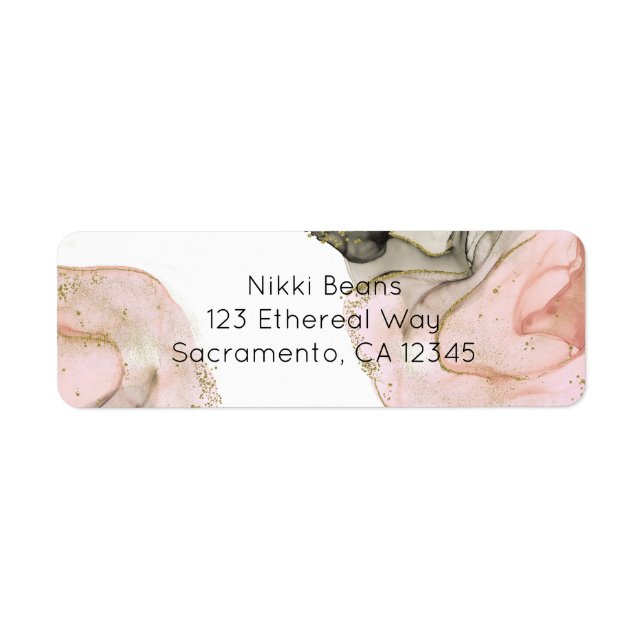 Etheral Moody Rosa Black Guld Inky Fantasy Glam Returadress Etikett (Framsidan)