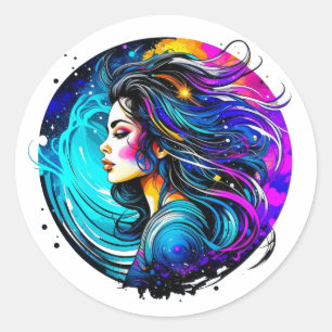 Etheral Mystical BeSnygg kvinna Colorful Ai Art Runt Klistermärke