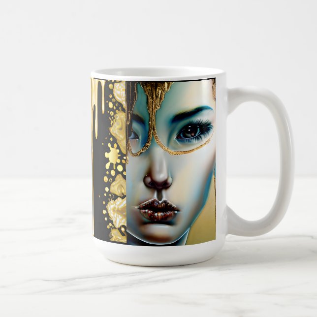 Etheral Mystical Fantasy Art Black och Guld Kaffemugg (Höger)