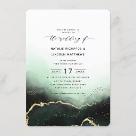 Etheral Ombre Emerald Gold Foil Script Bröllop Inbjudningar