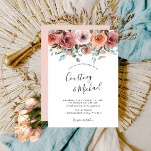 Etheral Peach, Romantic Blommigt Bröllop Inbjudningar
