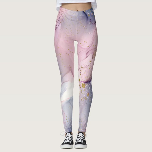 Etheral Periwinkle Rosa & Guld Inky Fantasy Glam Leggings (Framsida)