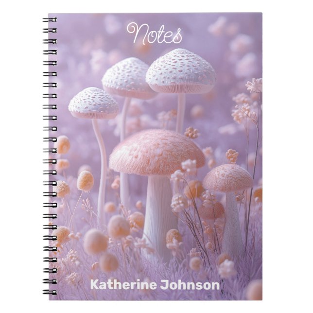 Etheral Plush Mushroom Garden,Soft Pastel Fantasy Anteckningsbok (Framsidan)