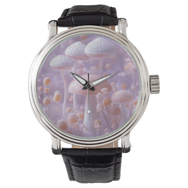 Etheral Plush Mushroom Garden,Soft Pastel Fantasy Armbandsur (Framsida)