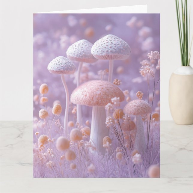 Etheral Plush Mushroom Garden,Soft Pastel Fantasy Kort (Framsida)