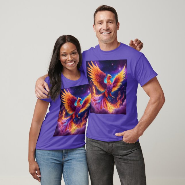 Etheral Reborn: Rainbow Phoenix in Violet Flame T Shirt (Unisex)