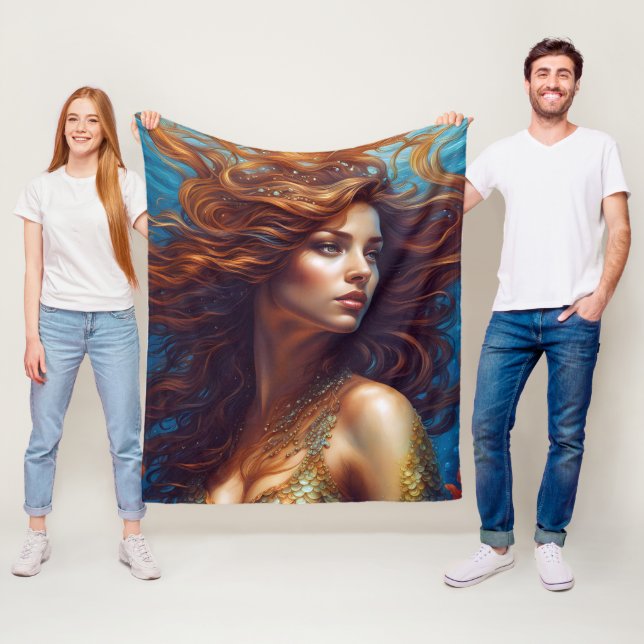 Etheral Sjöjungfru Art Skriv ut fantasy Underwater Fleecefilt (På plats)