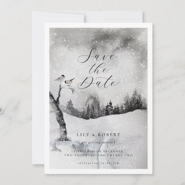Etheral Snowy Forest Winter Wedding Spara Datumet (Framsida)