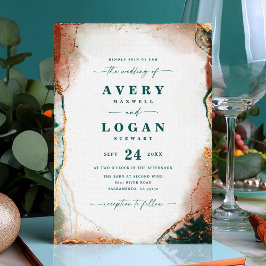 Etheral Teal & Copper Magnetic Wedding bjudande