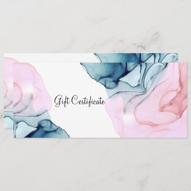 Etheral Teal & Rosa Inky Glamor Gift-certifikat Inbjudningar (Fram/baksida)