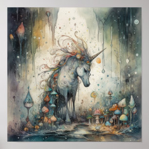 Etheral Unicorn med mystiska svampar Poster