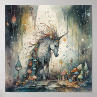 Etheral Unicorn med mystiska svampar Poster