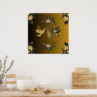 Etheral Unison, Black and Guld Graphic Art Poster