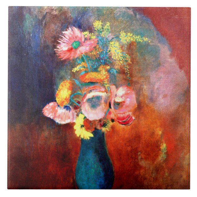 Etheral Vas of Flowers, målning av Odilon Redon Kakelplatta (Framsidan)