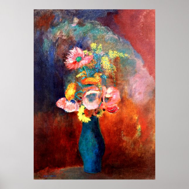 Etheral Vas of Flowers, målning av Odilon Redon Poster (Framsidan)