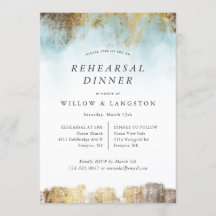Etheral Watercolor Blue Guld Rehearsal Dinner