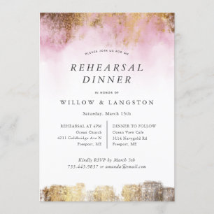 Etheral Watercolor Rosa Guld Rehearsal Dinner Inbjudningar