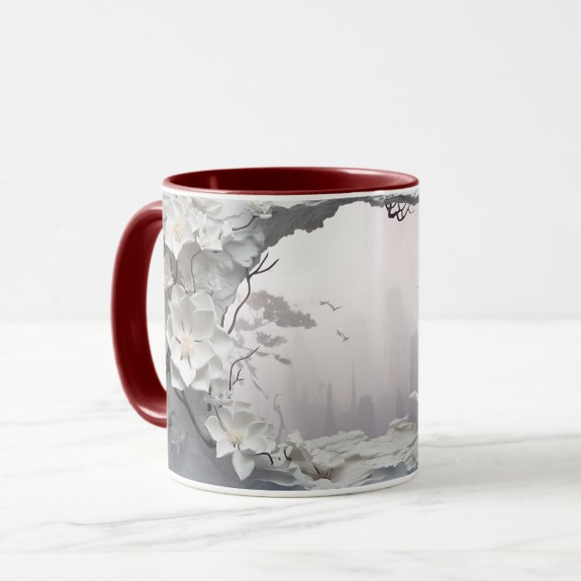 Etheral White Blommigt Fantasy Ceramic Coffee Mugg (Framsida vänster)