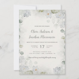 Etheral White Blommigt Sage Grönt Teal Ivory Inbjudningar