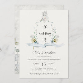 Etheral White Blommigt Sage Grönt Vapensköld Bröll Inbjudningar