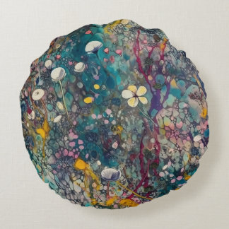 Etheral Wildblomma Dreams Abstrakt Art Design Rund Kudde