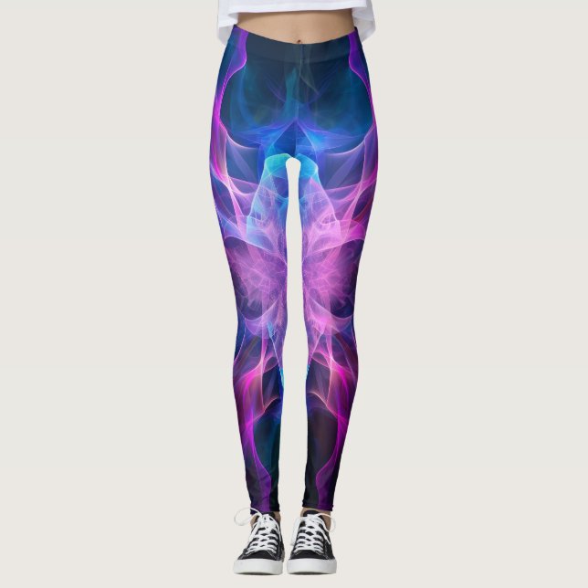 Etheral Wisps: Blue & Mauve Kirlian Art Leggings (Framsida)