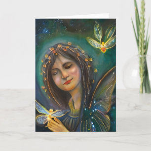 Etheral Woman Holding Guld Butterflies Birthday Kort