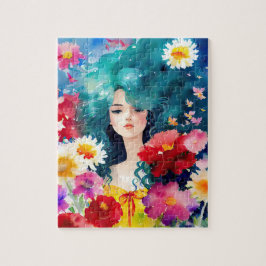 Etheral Woman med blommor Pussel