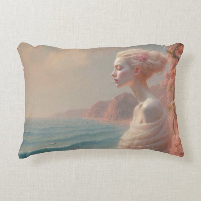 Etheral Woman på Dreamy Beach Prydnadskudde (Framsidan)