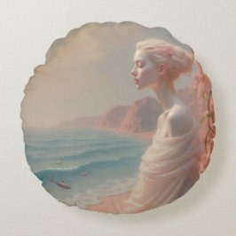 Etheral Woman på Dreamy Beach Rund Kudde