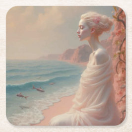 Etheral Woman på Dreamy Beach Underlägg Papper Kvadrat