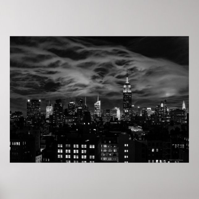 Etheralmoln: NYC Skyline, Empire state Bldg BW Poster (Framsidan)