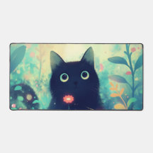 Ethereal Black Cat Coral Pink Whimsical Garden