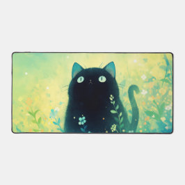 Ethereal Black Cat Teal Green Glowing Meadow