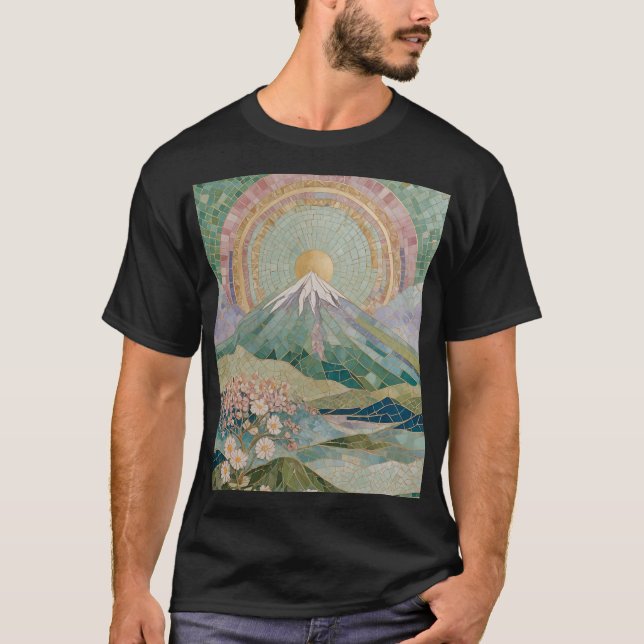 Ethereal Bloom: Pastel Mosaic Volcano in Spring T Shirt (Framsida)