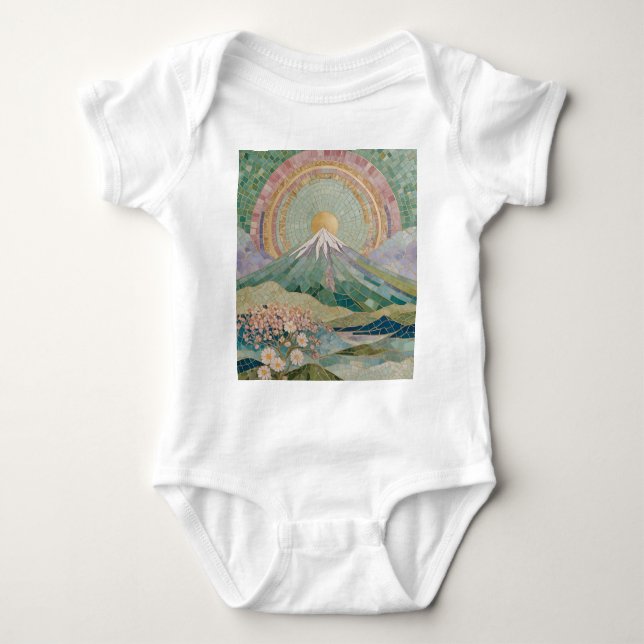 Ethereal Bloom: Pastel Mosaic Volcano in Spring T Shirt (Framsida)